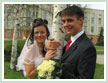 Newly-weds with Russian national tree - the birch tree